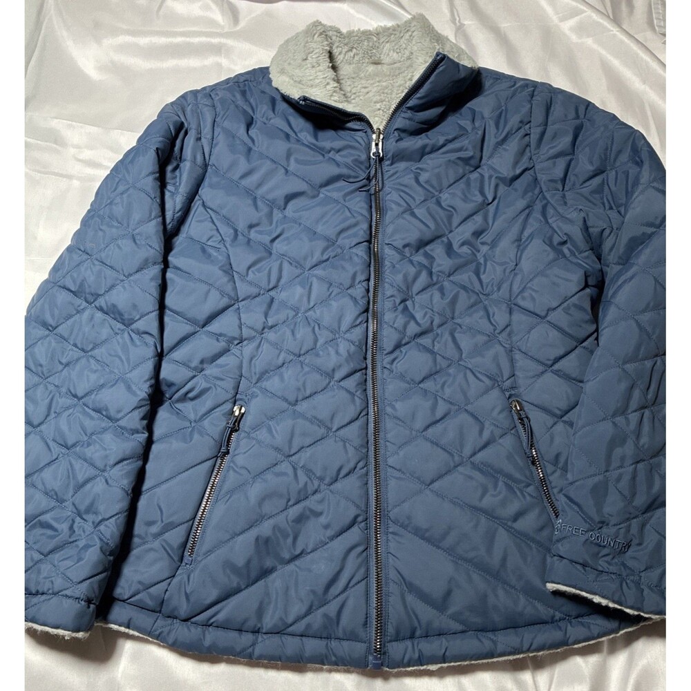 Free Country Women's Med Weight Quilted Fleece Reversible jacket Size Med